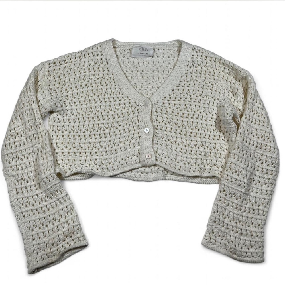 Zara Girl Size 13-14 Button Up Open Knit Crochet Cardigan Fits Women’s S Boho